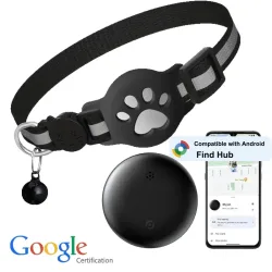 Bluetooth GPS-Tracker Kompatibel mit Google Find My (Nur Android) Wasserdichter Intelligenter Tracker-Tag mit Verstellbarem Halsband für Katzen, Haustiere