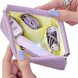 Wasserdichter Faltbarer Kosmetikkoffer - 11-13cm Mehrschichtiger Organizer für Lippenstift & Make-up, Tragbar für Reisen (Weiß/Schwarz/Lila)