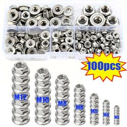 100-teiliges Edelstahl-Sechskant-Flanschmuttern-Set M3-M10, für die Wartung von Maschinenteilen und für den Bau im Außenbereich.
