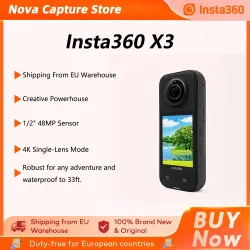 INSTA360, Insta360 X3 ? robuste Action-Kamera mit 1/2-Zoll-48MP-Sensoren, 5.7K Active HDR-Video, 72MP-Foto, 4K-Einzelobjektiv Insta360 X3 Kamera