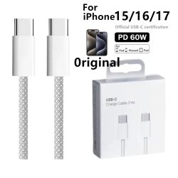 PD 60W Dual USB-C Schnellladekabel mit Geflechtummantelung für iPhone 15 16 17Pro Max 15 Plus Typ-C zu Typ-C Schnellladekabel mit Verpackung