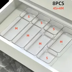 4/7/8 Stück transparente Kosmetik-Aufbewahrungsboxen, integrierte Schubladen-Trenn- und Organisationsbox, Desktop-Aufbewahrungsbox für Büromaterial
