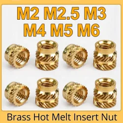 M2 M2.5 M3 M4 M5 M6 M8 Messing-Heißschmelz-Einsatzmutter, gerändelt, mit Doppel-Twill-Gewinde, für Spritzguss-Einbettung, für 3D-Drucker