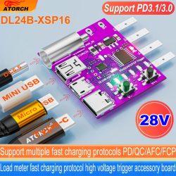 ATORCH Typ-C PD3.1 Schnellladeprotokoll 4-Draht-Testplatine Spannungsmesser 140W Ladegerät Alterungstester für DL24 Lasttester