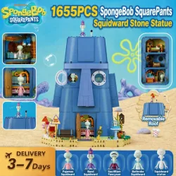 Klemmbausteine? SpongeBob Schwammkopf Thaddäus Steinfigur Haus Bausteine Cartoon Montagemodell Bausteine-Set mit Figuren und Licht Kreative Spielzeuge Geschenke für Erwachsene 1655 Teile