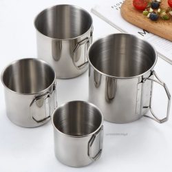 Edelstahl Camping Tasse 250/350/500/700 ml Tragbare Bergsteigen Tassen Mit Faltbare Griff Outdoor Wasser becher Drink