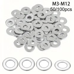 50 Stück/100 Stück flache Unterlegscheiben aus Edelstahl (M3/M4/M5/M6/M8/M10/M12) ? geeignet für Heimdekorationen und Werksreparaturen