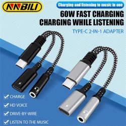 NNBILI PD 60W 2in1 Typ C auf 3,5mm Kopfhörer Jack Adapter Typ C Ladung Audio Aux Adapter für iPad Pro Samsung S24 Xiaomi Huawei