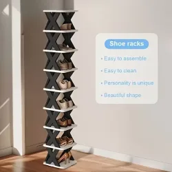 Platzsparender Eck-Schuhregal-Organizer ? Hohes, schmales, robustes Kunststoffregal mit 6/9 Ebenen für 6/9 Paar Schuhe & Stiefel, vielseitige Aufbewahrung für Eingangsbereich, Schrank, Garage,