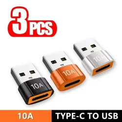 3 Stück 10A USB-C zu USB-A Konverter Schnelllade- und Datenübertragungsadapter für Samsung Xiaomi Huawei OnePlus Typ-C Ladekabel