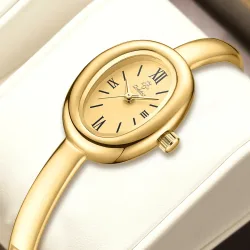 YaLaLuSi Damen-Armbanduhr mit ovaler Zifferblattform und römischen Ziffern: Vintage-Stil, schlankes Stahlarmband, Quarzuhr Reloj