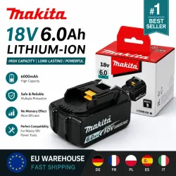 Original Makita 18V 6,0Ah Akku BL1860B Li-Ion Akku Original LXT Akku Kompatibel mit BL1850B BL1840 BL1830 Elektrowerkzeugen, Hochleistungs-Akku mit langer Laufzeit, Professioneller Werkzeugakku EU
