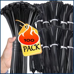 100 Stück selbstsichernde Kunststoff-Nylon-Kabelbinder, schwarzer Befestigungsgurt, Kabelbinder-Set, Kabelbinder, Befestigungsring, Kabelbinder, Kabelbinder