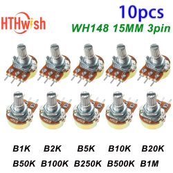 10PCS 15mm 3pin WH148 Linear Potentiometer Mit Muttern Und Unterlegscheiben 1K 2K 5K 10K 20K 50K 100K 250K 500K 1M Potentiometer Kit