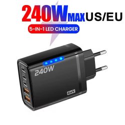 USB C GaN Ladegerät 240 W 5 in 1 Schnellladung Telefon Ladegerät Netzteil für iPhone Samsung Xiaomi Typ C EU/US-Stecker Wandladegerät