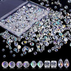 300 Stück Gemischte Größen Kristall-Rondelle Light AB Edelsteine Lose Perlen Klares Kristallglas Handwerk Glänzender Schmuck DIY Halsketten-Set