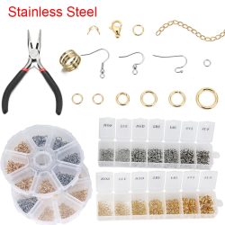 Schmuckherstellungsset Set Box Edelstahl Offene Biegeringe Karabinerverschlüsse Ohrringhaken Für Armbandzubehör Halskettenzubehör