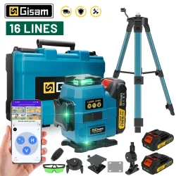 Gisam 16-Linien 4D-Lasernivelliergerät 360° Vertikal- & Horizontal-Laser Professioneller Superkraft-Grünstrahl für Makita 18V-Akku