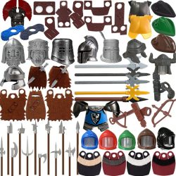 MOC Mittelalterliche Zubehörteile Bausteine Charakterteile Soldat Ritter Speer Axt Schwerter Helm Umhang Bogen Rüstung Bausteine Spielzeug S10