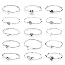 Original 925 Sterling Silber Armbänder Armreifen Liebesherz Clip Charms Perlen Schlangenketten für Frauen Roségold DIY Luxus Schmuck