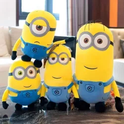 Heiße 20-35cm Minions Film-Plüschfiguren: Gelber Plüsch-Bob, Plüsch-Stuart, Stofftiere in Jeans, weiche Puppen, Kissen, Deko, Geburtstagsgeschenk