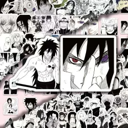 100 Stück Naruto Schwarz-Weiß Manga-Stil Aufkleber-Set, Klassische Anime-Charakter-Szenen Aufkleber für Laptop, Skateboard & DIY-Dekoration