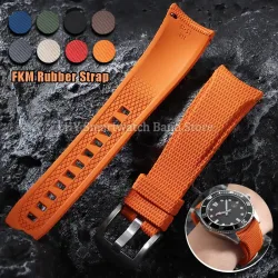 20mm 21mm 22mm Fluorkautschuk-Uhrenarmband für Omega, Seiko, Rolex, Casio mit Gebogenen Enden, FKM-Armband mit Schnellverschluss