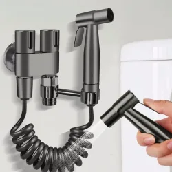 304 Edelstahl Toiletten-Sprühpistole Handgehaltener Toiletten-Bidet-Sprüher Bidet Doppelauslass Bidet-Toilettenzubehör