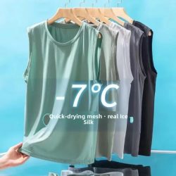 Herren-Weste aus Eisseide, Netzstoff, leicht, für Sport und Sommer, ärmelloses T-Shirt, Tank-Top, lässige Mode-Oberbekleidung