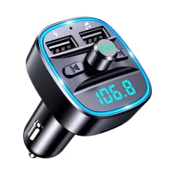 Auto-Adapter, Bluetooth 5.0, Dual-USB-Anschluss, Aufladen, Freisprechen, blaues LED-Licht, schnelles Aufladen, FM-Transmitter, Autozubehör