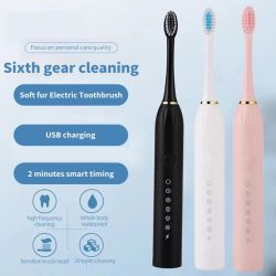 Elektrische Ultraschall-Zahnbürste, sechs Geschwindigkeitsmodi, für Zuhause, weiches Haar, USB-Aufladung, wasserdicht, Zahnreiniger für Erwachsene, automatisches Paar-Set