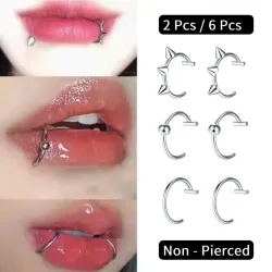 2er-/6er-Set Edelstahl Fake C-Clip Lippenring Labret Piercing Ohrring Fake Nasenpiercing Cooler Damen Körperschmuck Ohne Piercing