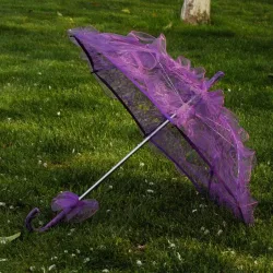 Ausgehöhlte Fotografie-Requisiten Baumwoll-Handwerkskunst Bestickter Sonnenschirm mit Langem Griff Spitzen-Brautschirm Spitzen-Blumenschirm