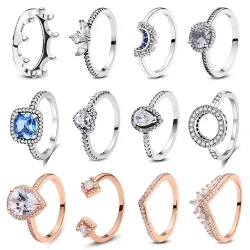 925 Sterling Silber Ringe für Frauen Original Unendlichkeit Liebe Herz Verlobung Ehering Roségold Kristalle Luxus Schmuck Geschenk