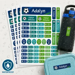 Personalisierte Fußball-Namensaufkleber Wasserfeste Etiketten für Flaschen Lunchboxen Notizbücher Sportausrüstung 4 Formen