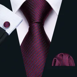 Rote Seide Hochzeit Krawatte Jacquard gewebte gestreifte Krawatten für Männer Krawatte Taschentuch Manschetten knopf Set Barry.Wang Modedesigner FA-5028