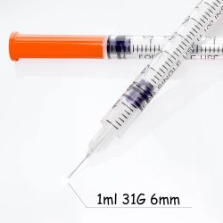 100 Stück/Box 1ml sterile Einweg-Insulinspritzen mit 31G 6mm Nadel, einzeln verpackt für Labormessungen und Tierfütterung