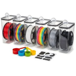 Vorratsdosen 6er Set 4L mit Deckel Luftdicht ? Filament Box für 3D Drucker Filamentrollen, BPA-freie Aufbewahrungsboxen mit Filament-Auslass, Etiketten & Marker