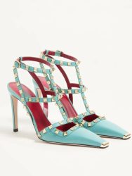 Sommerliche Damen-Sandalen mit quadratischer Nietenverzierung und hohem Absatz, modische und sexy Party-T-Strap-Sandalen für Damen in Übergrößen