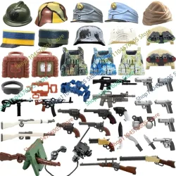 MOC Militär-Soldatenfigur Bausteine 3D UV-Gedruckte Waffen Helm Weste Taktischer Gürtel Rucksack Granaten Zubehör Bausteine T34