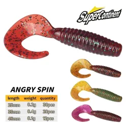 Supercontinent Neuer Weichköder Angry Spin 25mm 35mm 45mm Angelköder aus Kunststoff-Silikon, Wurmköder, Madenköder, Grubköder, sinkende Köder