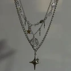 Edelstahl-Spiralanhänger-Halskette / Mehrlagiger Choker / Stern-Charm-Halskette / Grunge Cyber Y2K Fairycore Subversive Archive