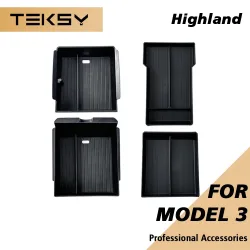TEKSY Für Tesla Neues Model 3 HIGHLAND 2025 2026 Mittelkonsole Aufbewahrungsbox Armlehnen-Aufbewahrungsbox Ober- und Unterteil mit Flockbeschichtung Zubehör Neu