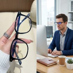 Quadratische Anti-Blaulicht-Brille für Männer und Frauen Übergroße Computer-Brillen Vintage Transparenter Rahmen Klare Gläser Sehhilfen