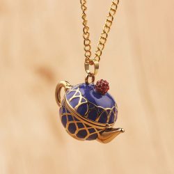 Böhmische handgefertigte Teetassen-Anhänger-Halskette für Frauen, lange Pulloverkette, Emaille-Schmuck, Modeaccessoire, Geschenk