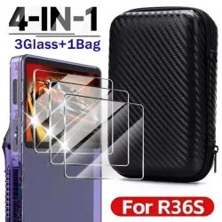4-in-1-Hülle + Glas für die R36S-Spielekonsole, Reise-Aufbewahrungstasche und Displayschutzfolien aus gehärtetem Glas für R36S-Zubehör
