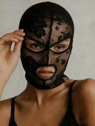Unisex-Venezianische Gothic-Spitzenmaske mit Augen- und Mundöffnungen, schwarzes Netz-Kopfteil