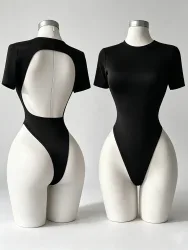 Hochwertiger Rückenfreier Damen-Bodysuit Einfarbig Bequeme Passform Unterwäsche