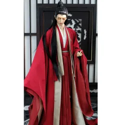 1/4 1/3 BJD Hanfu Antikes Kostüm Rote Robe Krieger-Outfit für MSD POPO68 Longhun73 ID75 HID Onkel Puppenkleidung Zubehör A2192