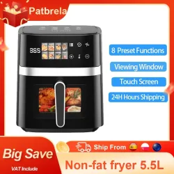 Patbrela 5,5L Heißluftfritteuse 1350W Ölfreie Elektrische Fritteuse mit Timer-Steuerung für Küche und Haushalt Fettfreie Fritteuse